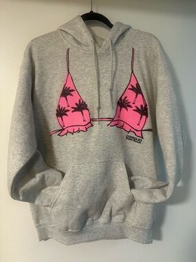 Coniglio Palm Beach Women's Light Gray Hoodie with Pink Graphic